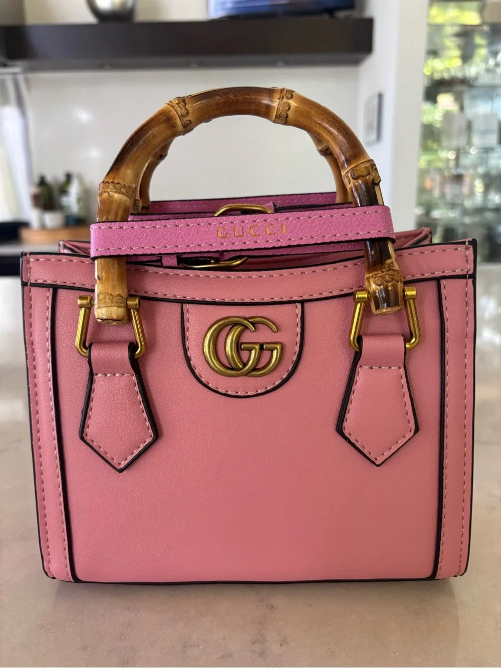 Pink Mini Bamboo Top-Handle Crossbody Bag - Picture 1 of 5